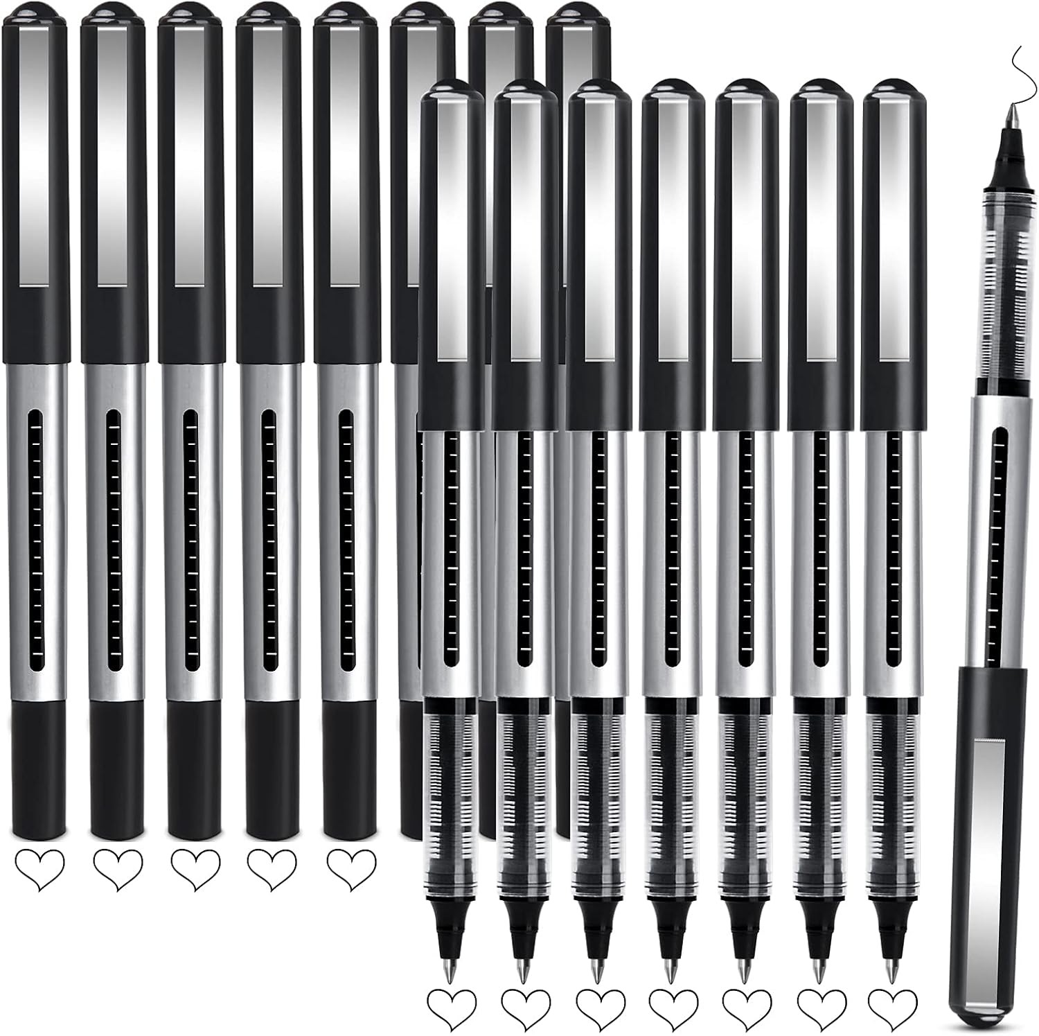 KERIFI Rollerball Pens Black Gel Pens 16 Pack Gel Ink Pens, 0.5mm Liquid Ink Ro