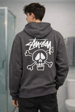 STÜSSY Charcoal Grey Hoodie - Skull & Crossb...