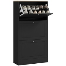 Modern Shoe Cabinet with 3 Flip Drawers for 18 Pairs of Shoes Black