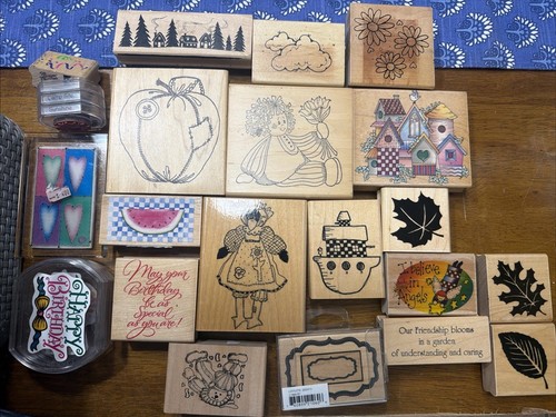 48 Pc Lot of  Vintage Wood Mounted Rubber Ink Stamps
