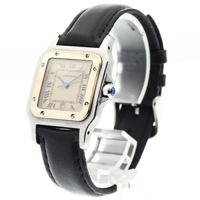 Cartier Santos Galbé LM 29mm SS Beige Dial Quartz Date Watch #C5464
