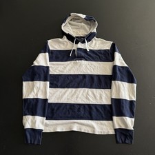 VINTAGE Polo Ralph Lauren Sweatshirt Adult Large Blue White Hooded Rugby Mens L