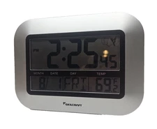 Lot of 2 SKILCRAFT Clock Alarm Radio Controlled LCD Display 7.25x9.75 Silver