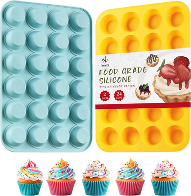 VRUIFA 2PCS Silicone Mini Muffin Pan, 24 Cups Nonstick Mini Cupcake Pan for Baki