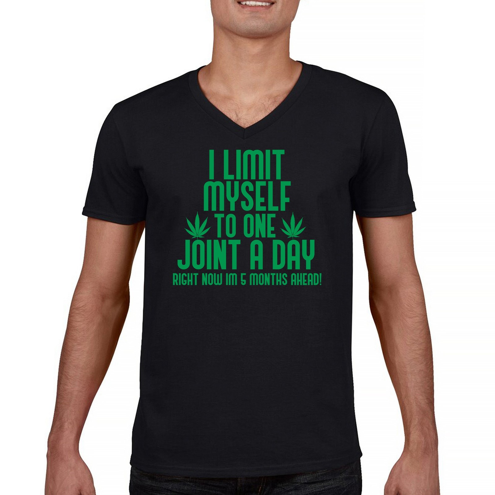 ALTRA T shirt uomo scollo a V I Limit Myself to 1 Joint a Day divertente 420 erba marijuana