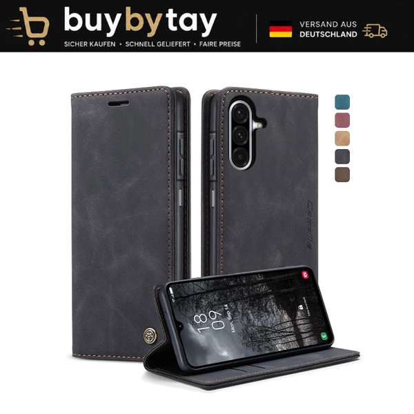 HandyhüLle Klappbar Leder Schwarz Flip Case Mit Kartenfach FüR Galaxy A17 5G-image