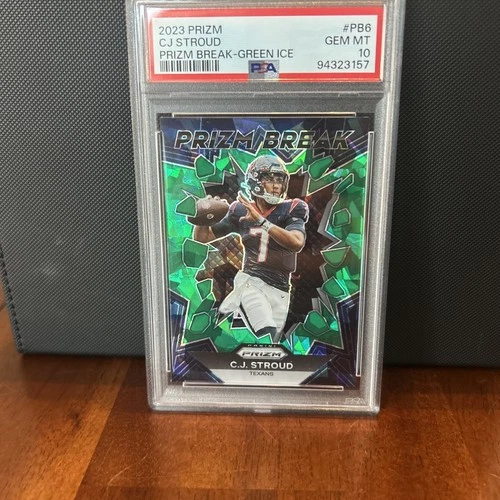 2023 Panini Prizm CJ STROUD Rookie Card, #PB-6, Green Ice, PSA 10 GEM MT