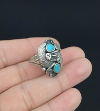 Leaf Design Native American Sterling Silver .925 Turquoise VTG Navajo Ring
