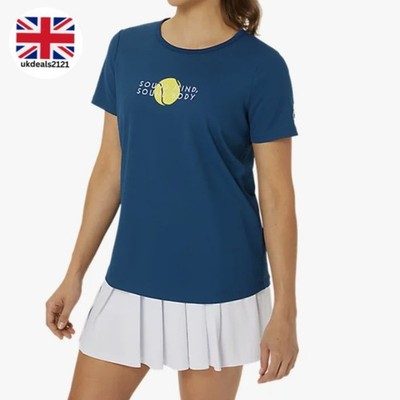 Asics Damen Graphic T-Shirt L Navy Gym Tennis Classic Training Top leicht
