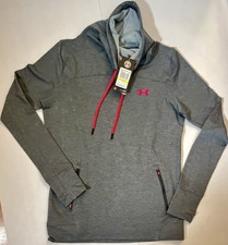 NWT Under Armour UA Tech Women's Gray Pink Logo Pullover Hoodie Loose Fit M