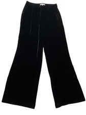 Reformation Pants Womens 4P Black Velvet Wide Leg High Rise Silk Blend Dressy