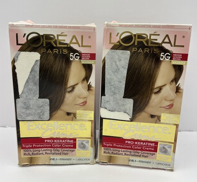 L'Oreal Paris Excellence Creme Hair Color 5G Medium Golden Brown ~ 2 Boxes ~READ