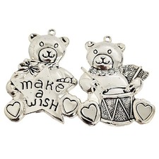Gorham Silver Bear Ornaments with Make a Wish Heart and Drum Christmas 3" Tall