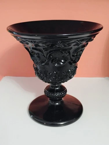 VTG L.E. Smith Black Amethyst Depression Era Glass Tapered Goblet Mt. Pleasant