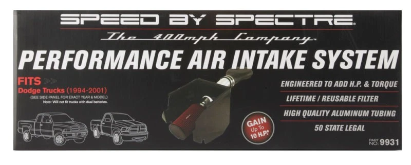 Spectre 9931 Air Intake Kit for Dodge Ram 1500/2500 V8 5.2/5.9L * Fits 1994-2001 - Image 4 of 4
