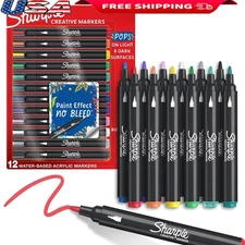 Water-Based Acrylic Markers 12 Count Bullet Tip Art Markers Multipurpose New