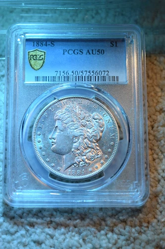 1884-S MORGAN DOLLAR PCGS CERTIFIED AU--50 GREAT WHITE  KEY DATE DOLLAR!  #101