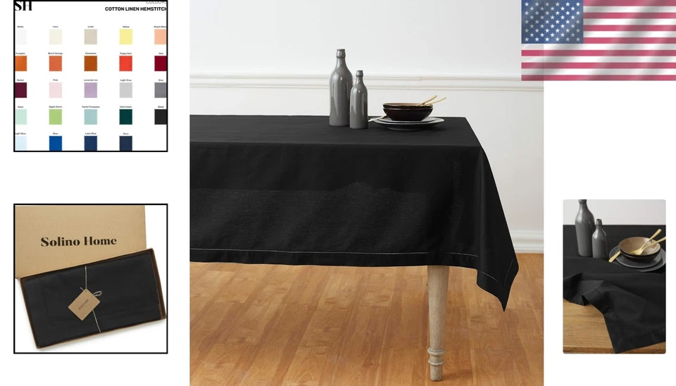 Black Cotton Linen Tablecloth 58x84 - Hemstitch Rectangular - Image 2 of 4