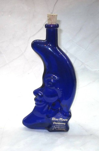 BLUE MOON Riesling - Bridgeview - 500ml Cobalt Blue Glass Moon Face Bottle 10"