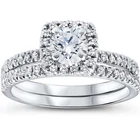 VS 5/8 Ct Lab Grown Diamond Cushion Halo Engagement Wedding Ring Set White Gold