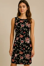 Ivanka Trump Black Sleeveless Floral Embroidered Dress Size 4 Cocktail Party