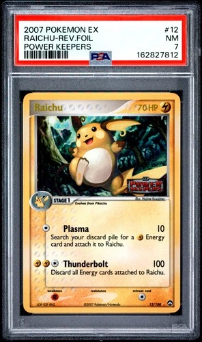 2007 POKEMON EX POWER KEEPERS #12 RAICHU-REVERSE FOIL PSA 7