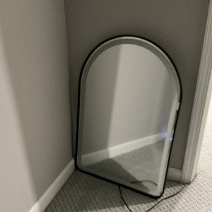 Arched LED Lighted Wall Accent Mirror Matte Black Metal Frame 24x16in