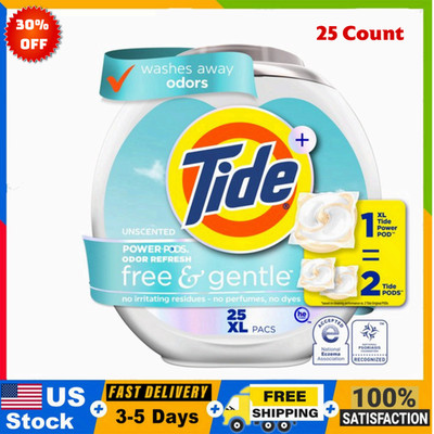 25 Count Tide Power PODS Free and Gentle Odor Refresh Laundry Detergent Packs