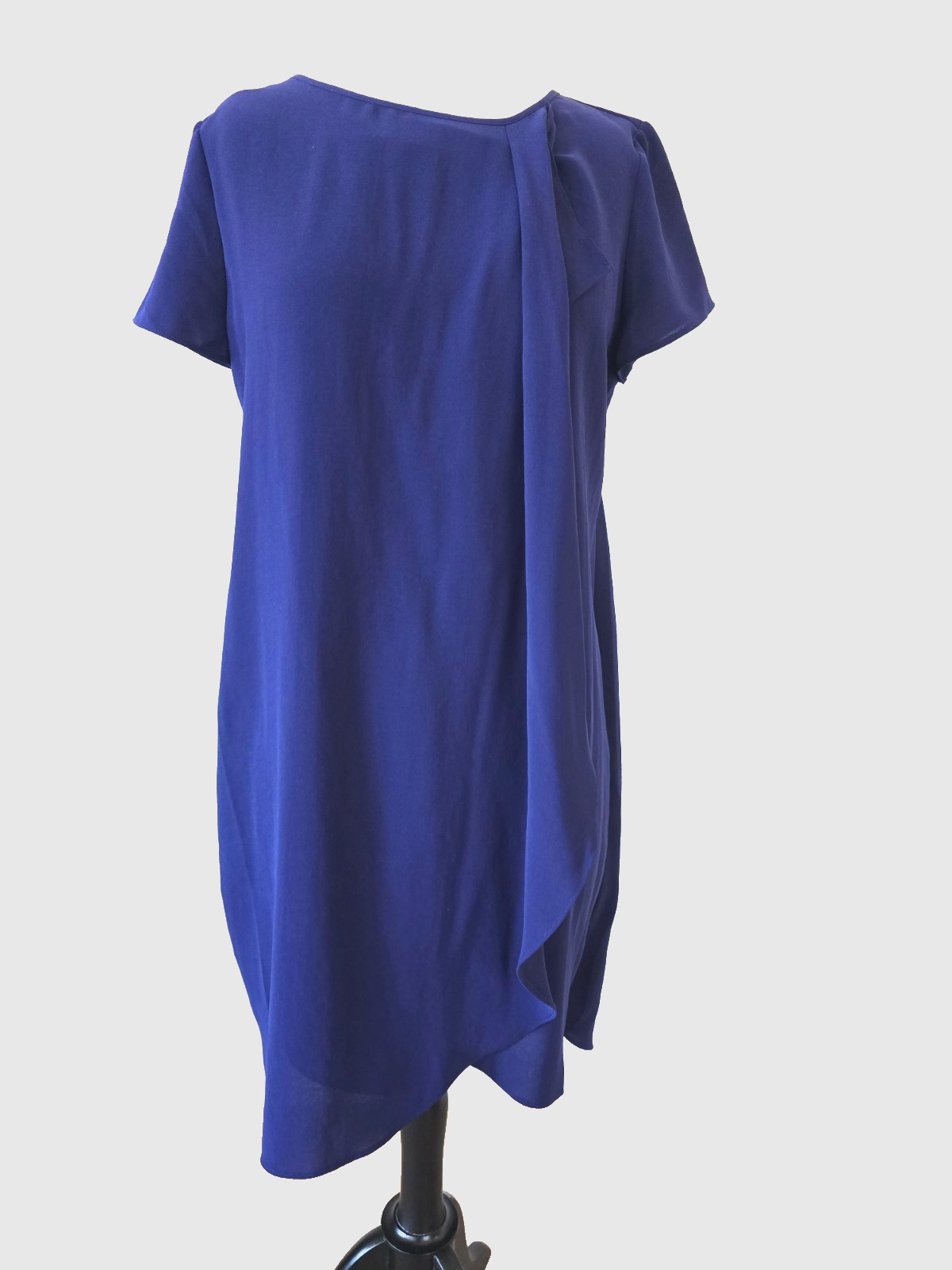 Chico's Blue Dress Size 1 (8-10)Navy Short Sleeve Asymmetrical Hem Career Casual