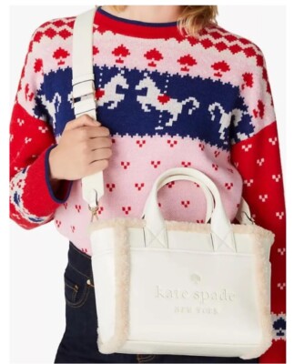 Kate Spade New York Jett Faux Shearling Small Tote KE516 NWT white