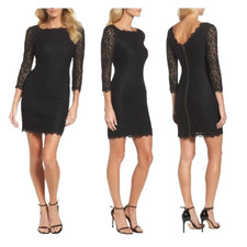 Adrianna Papell 3/4 Sleeve Black Lace V Back Cocktail Sheath Dress ( Sz-6 ) NWT