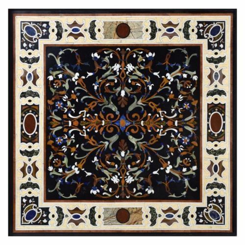 24x24 Marble Coffee Table Top with Semi-Precious Stone Floral Inlay Design