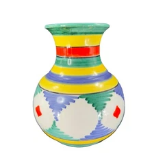 Venetian Art Pottery Vase Vessel Multicolor Glaze Ceramic Hand Made In Italy Vtg