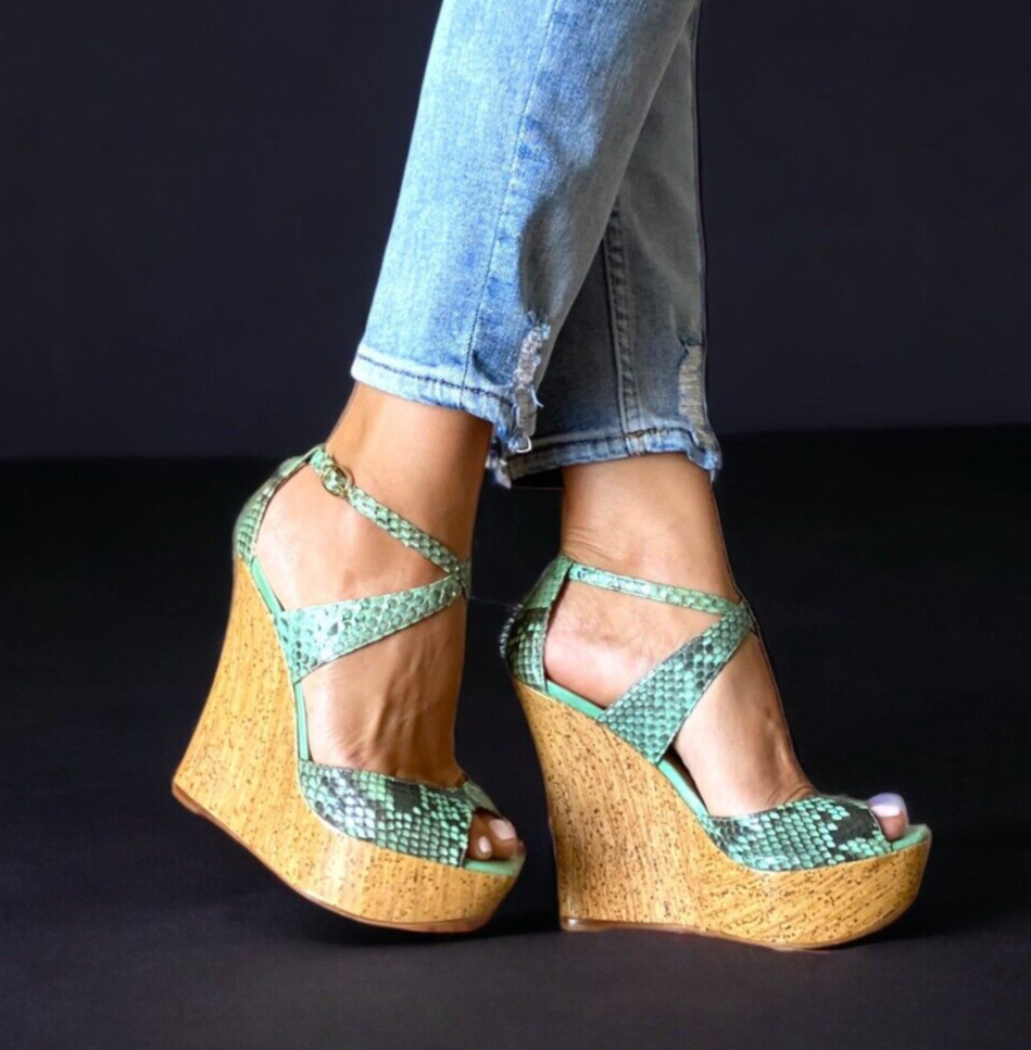 ALEXANDRE BIRMAN Green Python Leather Strappy Cor… - image 4