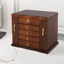 Schmuckkasten mit 5 Schubladen Schmuckschatulle Groß Holz Schmuckkoffer + Spiege