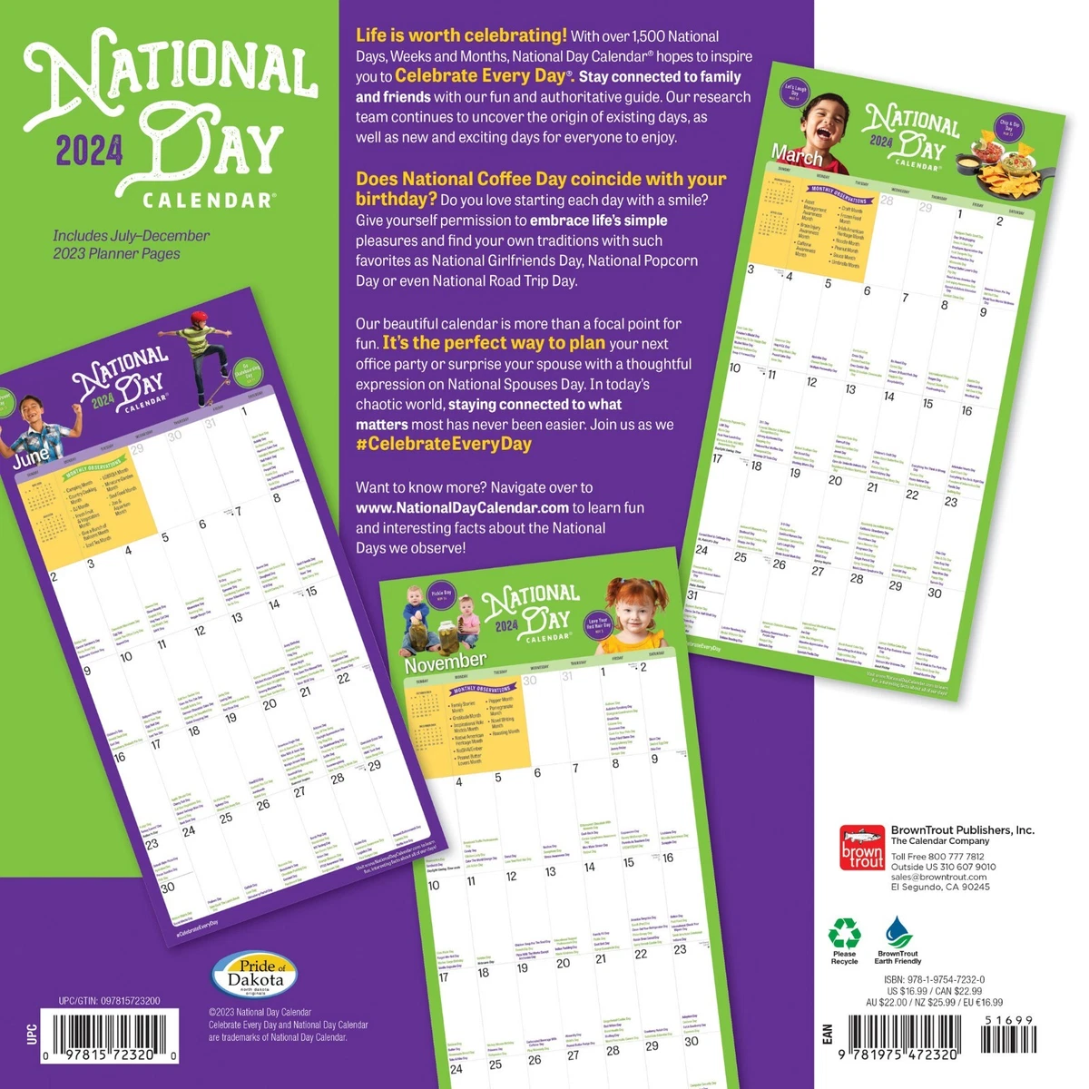 National Day OFFICIAL | 2024 12x24" Monthly Square Wall Calendar | eBay