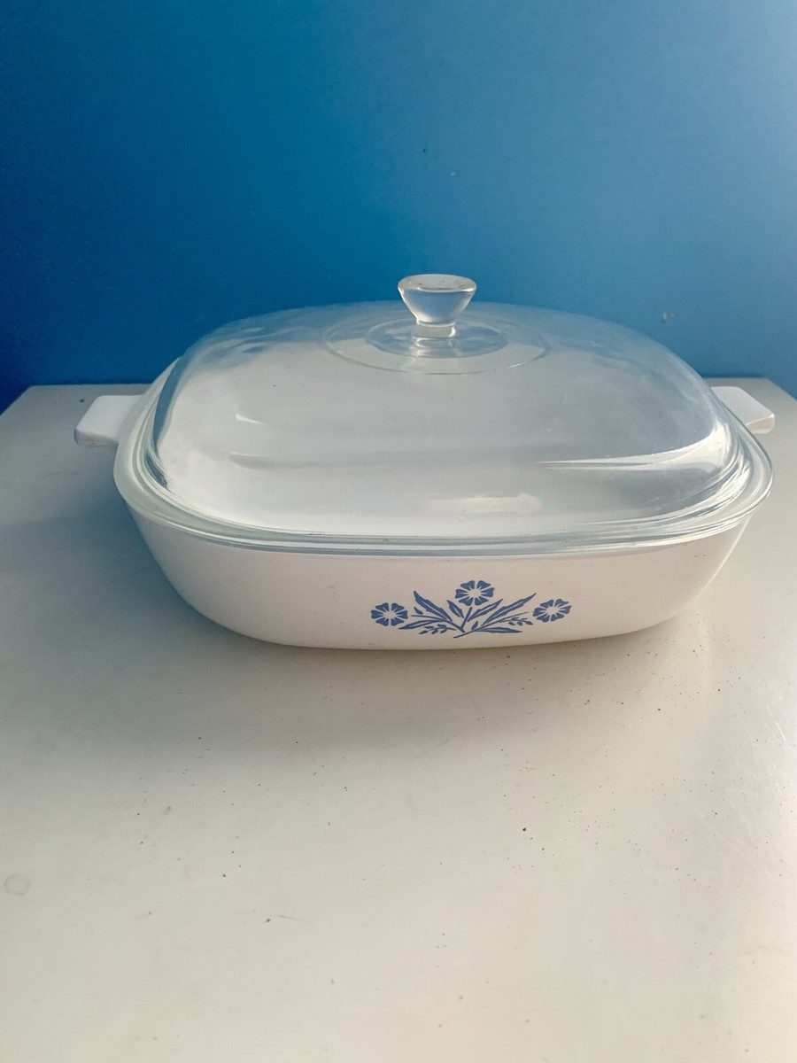 VTG Corning Ware Blue Cornflower P-10-B 10 IN Casserole Dish With Pyrex Lid  Rare