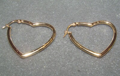 JTV GOLD OVER 925 Sterling Silver Heart Hoop Earrings #487