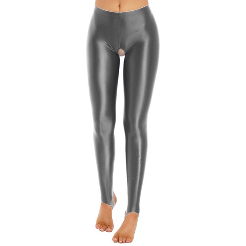 Sexy Women's Shiny Crotchless Tights Glossy Yoga Fitness Dance Pants Shapewear - Picture 57 of 94