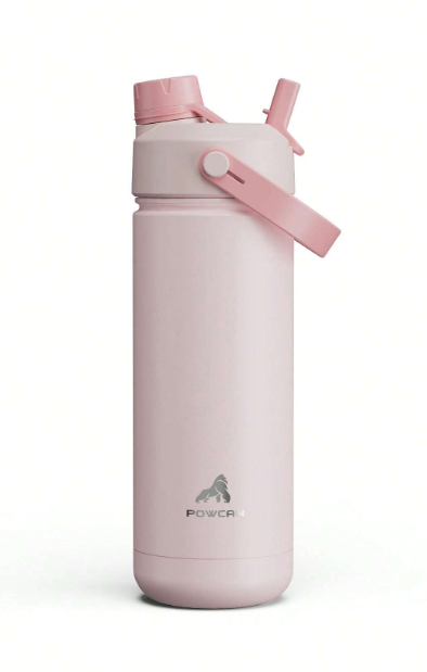 18oz/530ml Pink Insulated Water Bottle, 2-in-1 Lid, Cold 24H, Leak-Proof