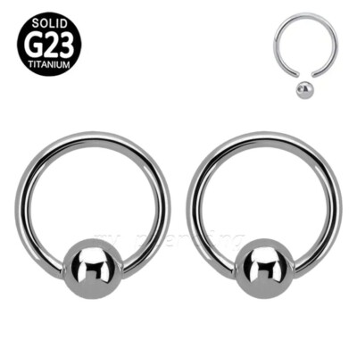 PAIR G23 Titanium Captive Bead Ring Ear Cartilage Septum Ring 14G 3/8'' 5mm Ball