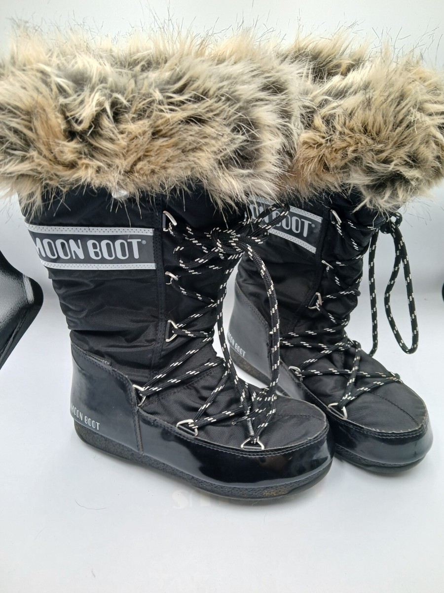 Moon Boot Tecnica Monaco Size 37 Tall Fur Snow Boots Black