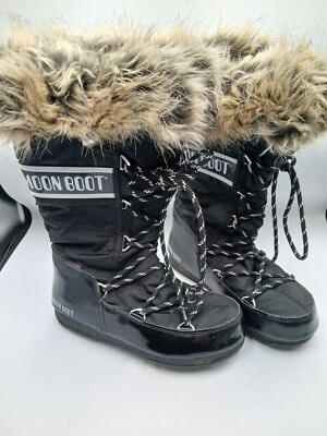 Moon Boot Tecnica Monaco Größe 4 37 hoch Fell Schneestiefel schwarz Damen 