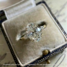 3Ct Oval Cut Lab Created Diamond Solitaire Engagement Ring 14K YellowGold Finish