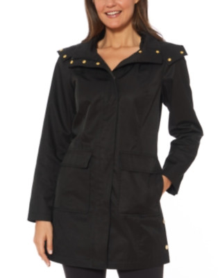 Jones New York Womens Black Hooded Water Resistant Raincoat L86110 Size Large