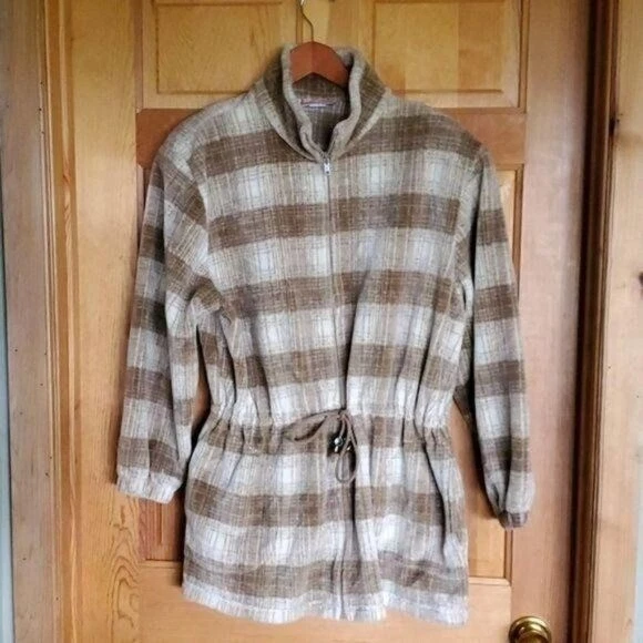 Vellón Jacklyn Smith ceñido marrón suave a cuadros totalmente con cremallera talla S?(2X) Chaqueta Foto 4 de 4