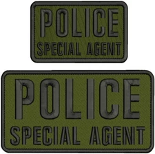 Police Special Agent 2 Emb Patch 4x8 And 3x5 Velcr@ On Back  Black on od green