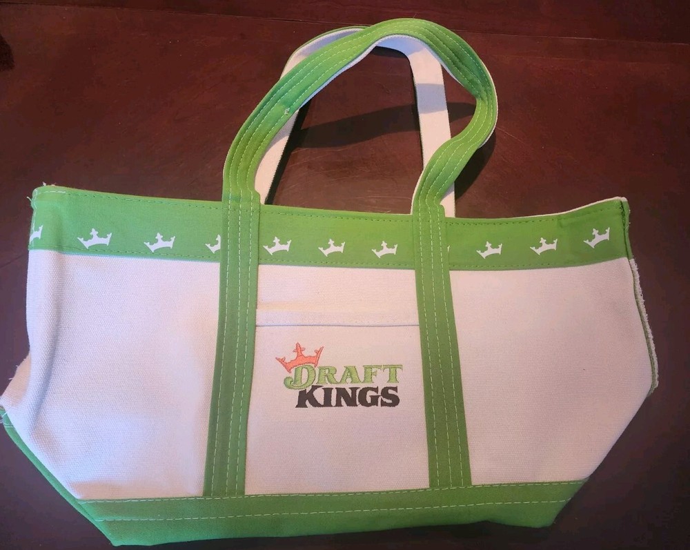 DRAFTKINGS LARGE TOTE BAG PROMO 570945 CANVAS GREEN WHITE EMBROIDED CROWN STRAPS