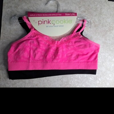 Girls 2 Pack Seamless Bralettes L/XL Pink Black New Pink Cookie