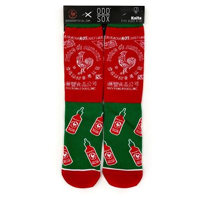 Odd Sox Sriracha Crew Socks Mens Womens Rooster Logo Hot Sauce Novelty